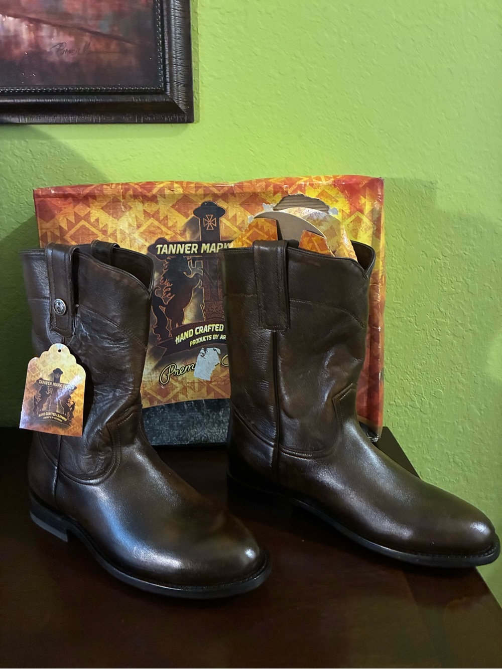 Tanner Mark Men’s Brown Leather Western Motorcycle Boots size 12 BNWT